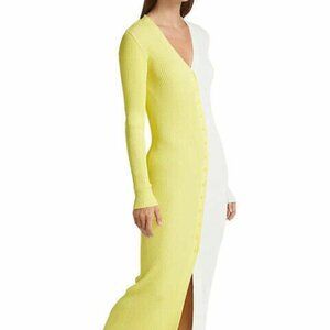 NEW STAUD Shoko Colorblock Limoncello Lemon Yellow White Midi Sweater Dress XS